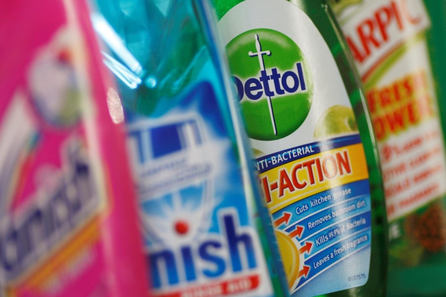 FILE PHOTO: Products produced by Reckitt Benckiser; Vanish, Finish, Dettol and Harpic, are seen in London, Britain February 12, 2008. REUTERS/Stephen Hird