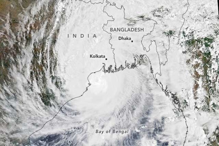This Wednesday May 30, 2020, satellite image released by NASA shows Cyclone Amphan over the Bay of Bengal.