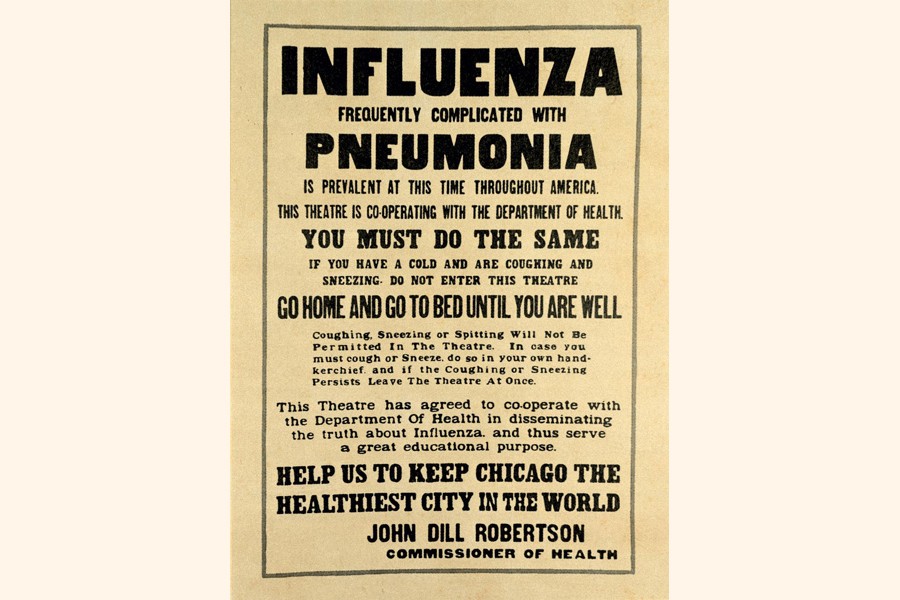 Chicago theatres displayed posters like this one to slow the spread of the Spanish Flu during the 1918 pandemic —NG Photo
