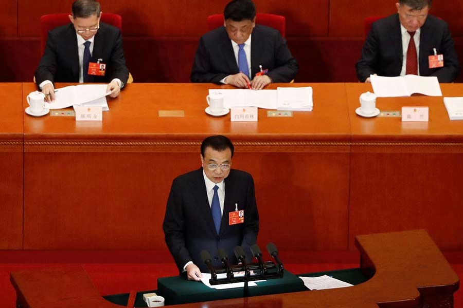 Chinese Premier Li Keqiang delivering a speech at the opening session of China's National People's Congress (NPC) at the Great Hall of the People in Beijing on May 22 this year -Reuters Photo
