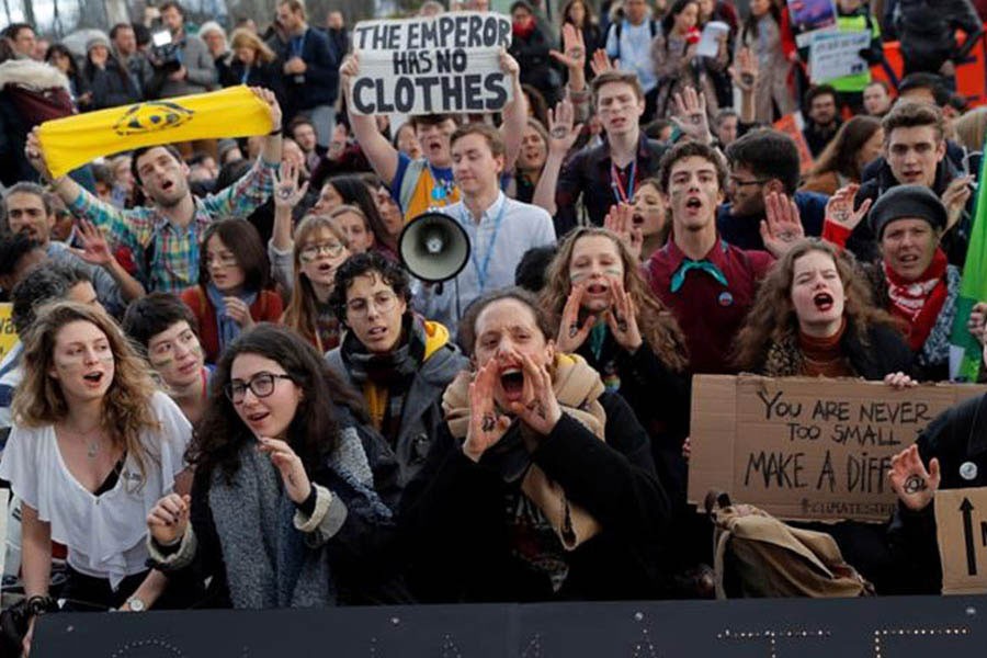 Activists protest outside the venue of the UN Climate Change Conference in Madrid last year — Reuters