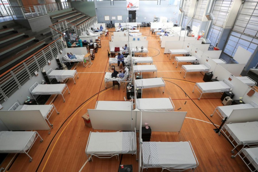 Beds are seen at a temporary field hospital set up in a sports complex by Medecins Sans Frontieres (MSF) during the coronavirus disease (Covid-19) outbreak in Khayelitsha township near Cape Town, South Africa on July 21, 2020 — Reuters/Files