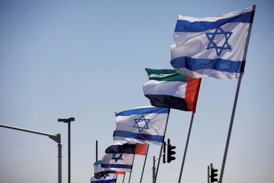 The national flags of Israel and the United Arab Emirates waving along a highway in Israel this month following the agreement to formalise ties between the two countries –Reuters Photo