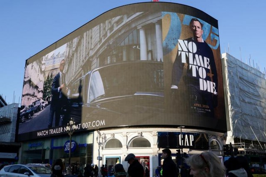 A film trailer for the 25th installment in the James Bond series entitled "No Time to Die" is displayed at Piccadilly Circus in London on December 4, 2019 — Reuters/Files