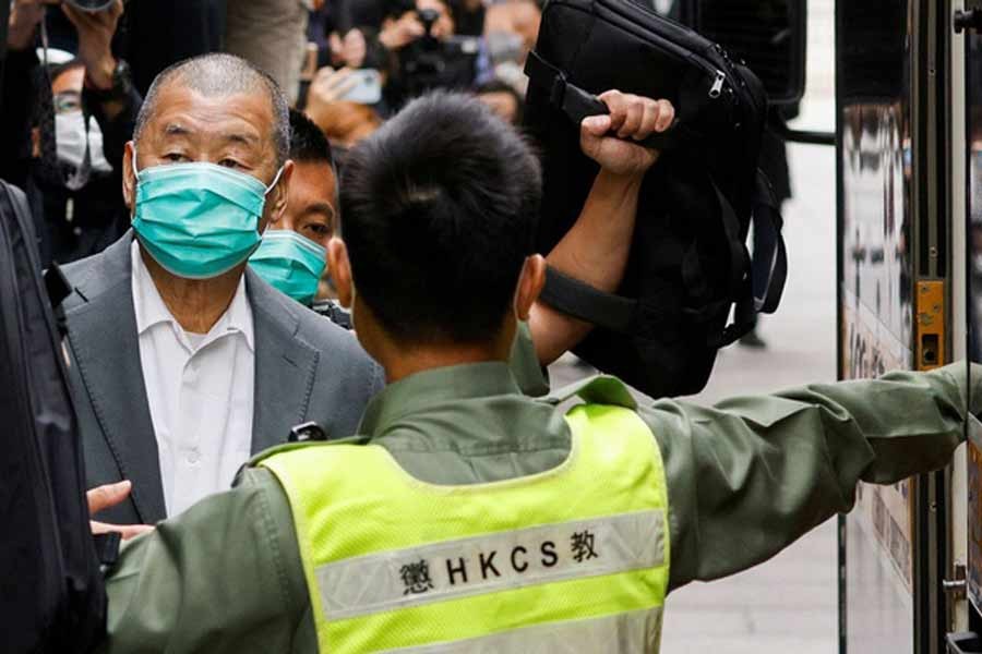 Media mogul Jimmy Lai, founder of Apple Daily, leaves the Court of Final Appeal by prison van in Hong Kong in February this year -Reuters file photo