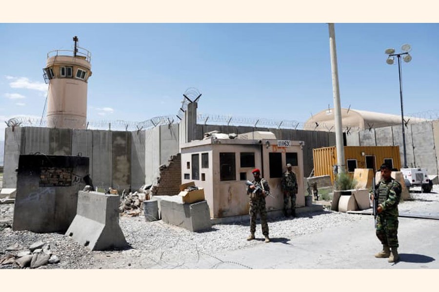 Afghan soldiers stand guard at the gate of Bagram U.S. air base, on the day the last of American troops vacated it, Parwan province, Afghanistan July 2, 2021. —Reuters Photo