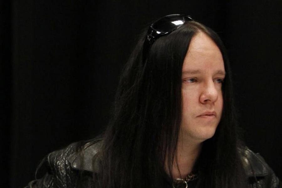 FILE - Slipknot band member Joey Jordison participates in a news conference about the death of bassist Paul Gray on May 25, 2010, in Des Moines, Iowa. (AP Photo/Charlie Neibergall, File)