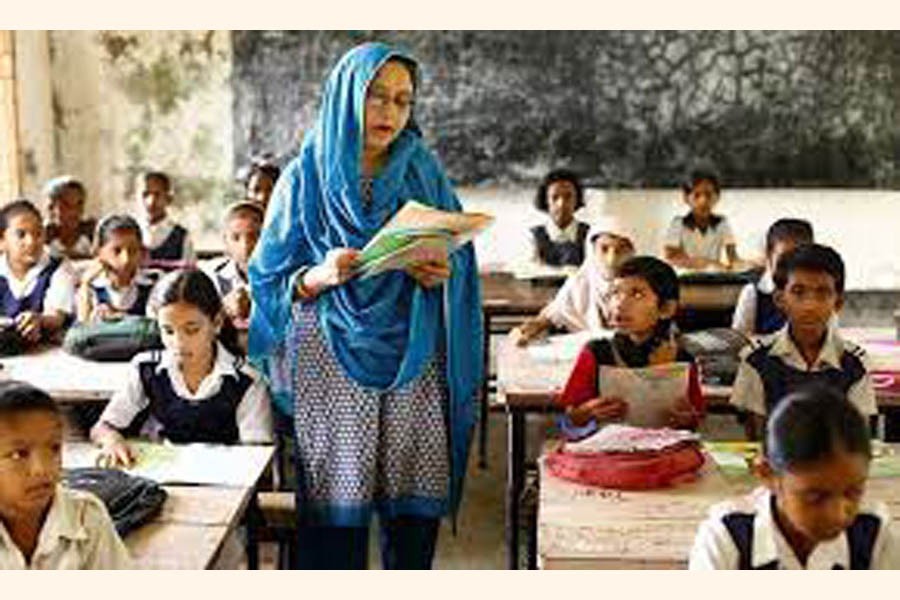A teacher at a class room in school in Bangladesh. —Photo collected