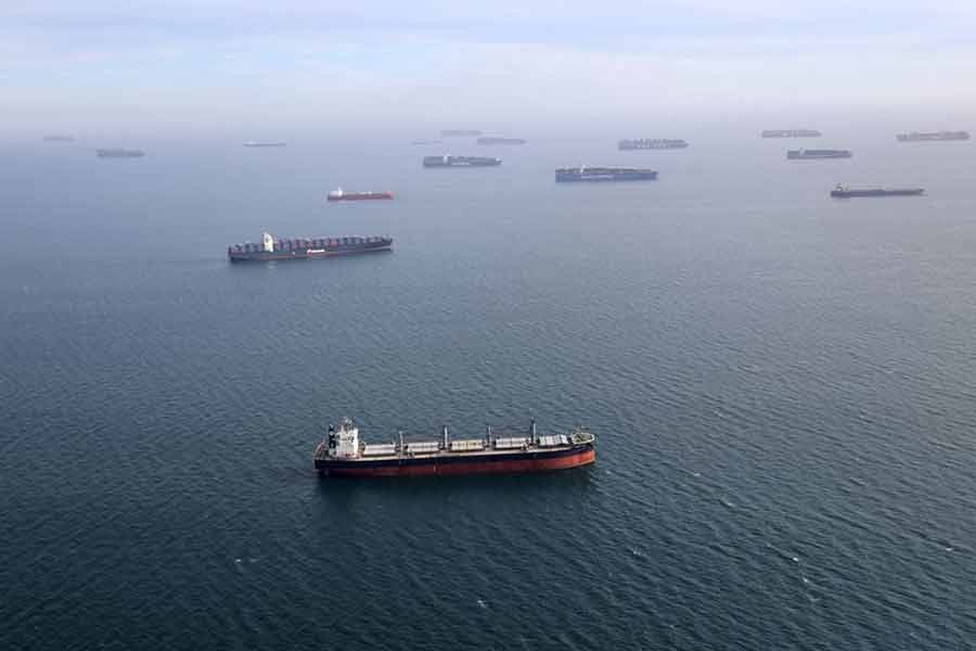 Container ships and oil tankers waiting in the ocean outside the Port of Long Beach-Port of Los Angeles complex, amid the coronavirus disease (COVID-19) pandemic, in Los Angeles of California in US, on April 7 this year. –Reuters file photo