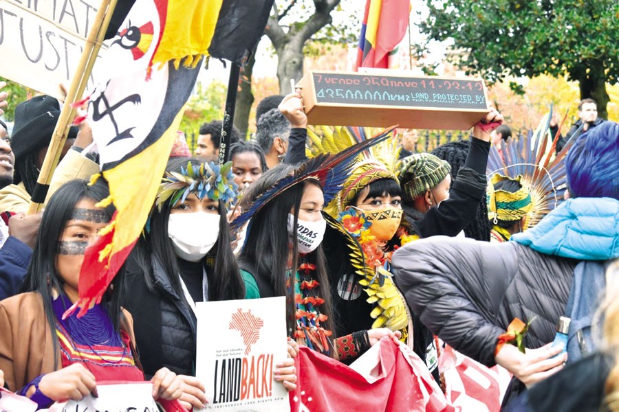 -- Young Indigenous land rights activists take part in a climate strike on Friday, Nov. 5, 2021 in Glasgow during COP26 —Photo National Observer