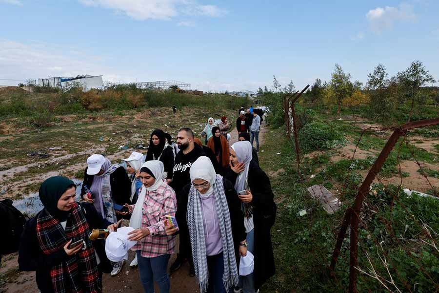 Palestinians visiting Gaza Valley during a trip organised by the United Nations in central Gaza Strip on Sunday -Reuters photo
