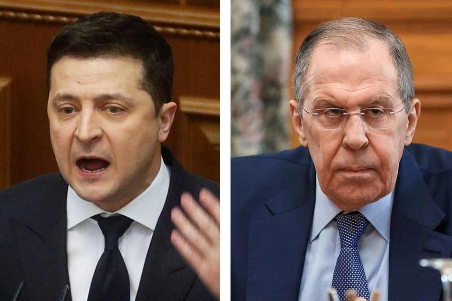 Ukraine's President Volodymyr Zelensky and Russian Foreign Minister Sergei Lavrov