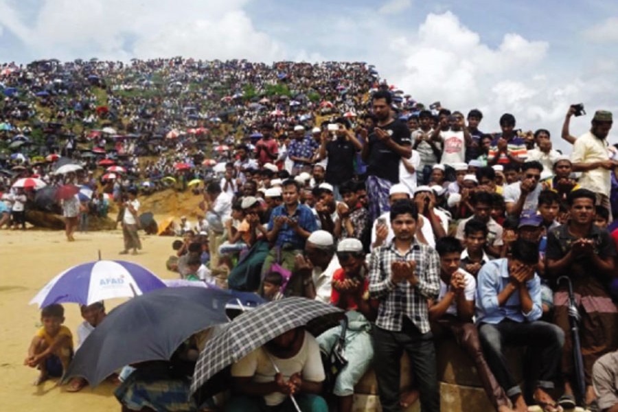 Rohingya refugees take part in a prayer as they gather to mark the second anniversary of the exodus at the Kutupalong camp in Cox's Bazar, Bangladesh, August 25, 2019. —Reuters Photo