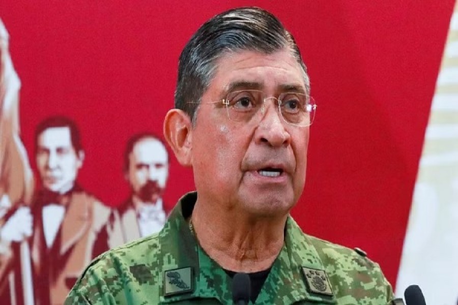 FILE PHOTO: Mexico's Secretary of Defense Luis Cresencio Sandoval speaks during a news conference after Mexican drug cartel leader Ovidio Guzman, a son of incarcerated kingpin Joaquin "El Chapo" Guzman, was arrested by Mexican authorities in Culiacan, In Mexico City, Mexico Jan 5, 2023. REUTERS